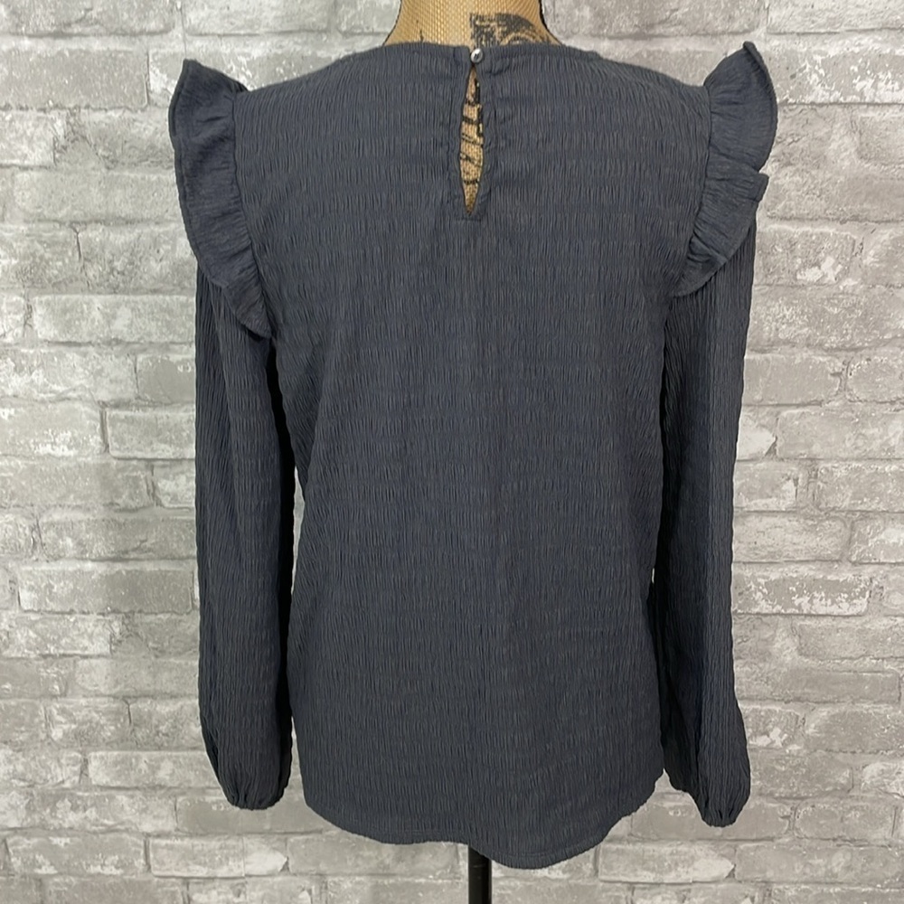 Loft Slate Blue Smocked Ruffle Top - Picture 4 of 6